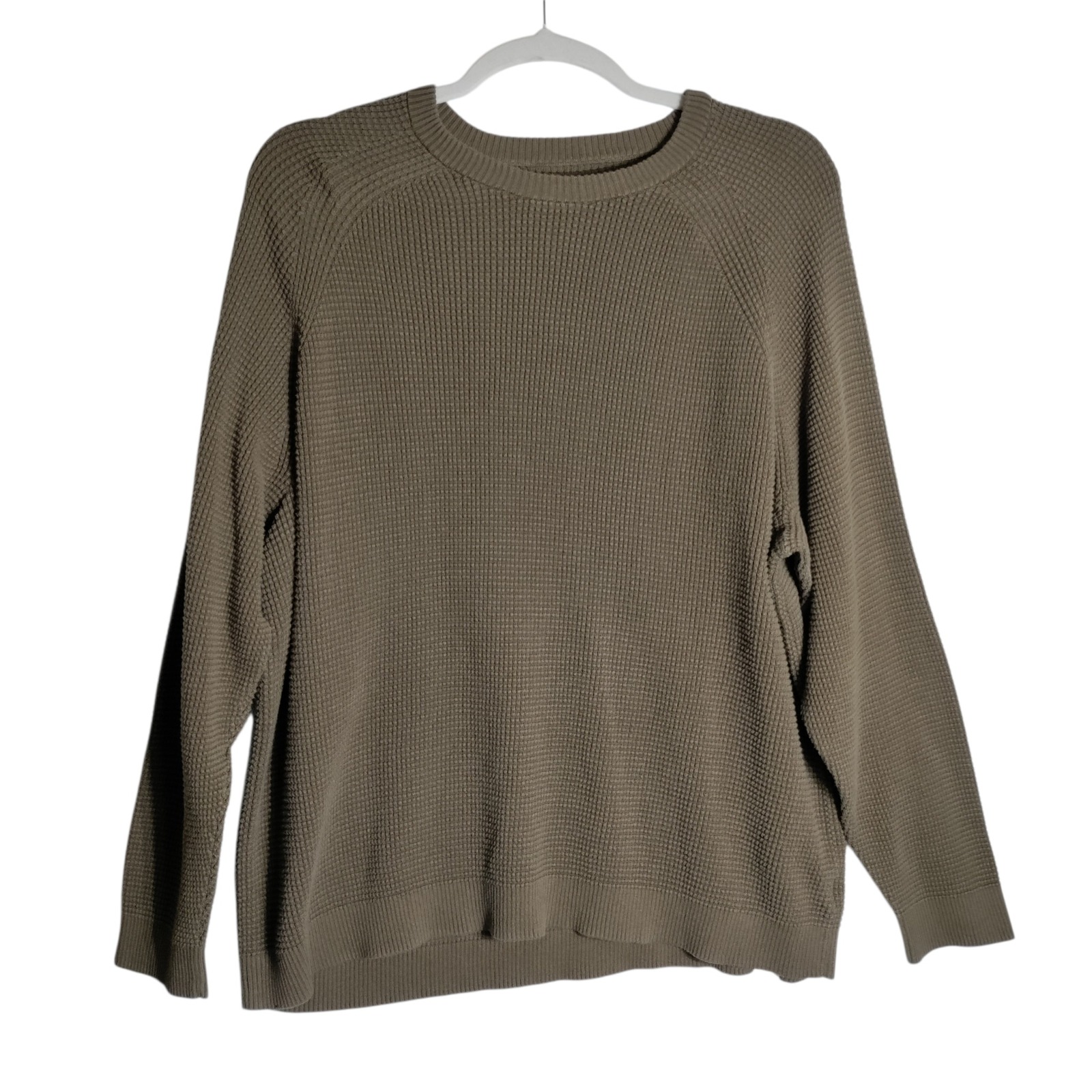 Rei Co-Op Mens 3xl Olive Green Waffle Knit Cotton Raglan Crew Neck Sweater